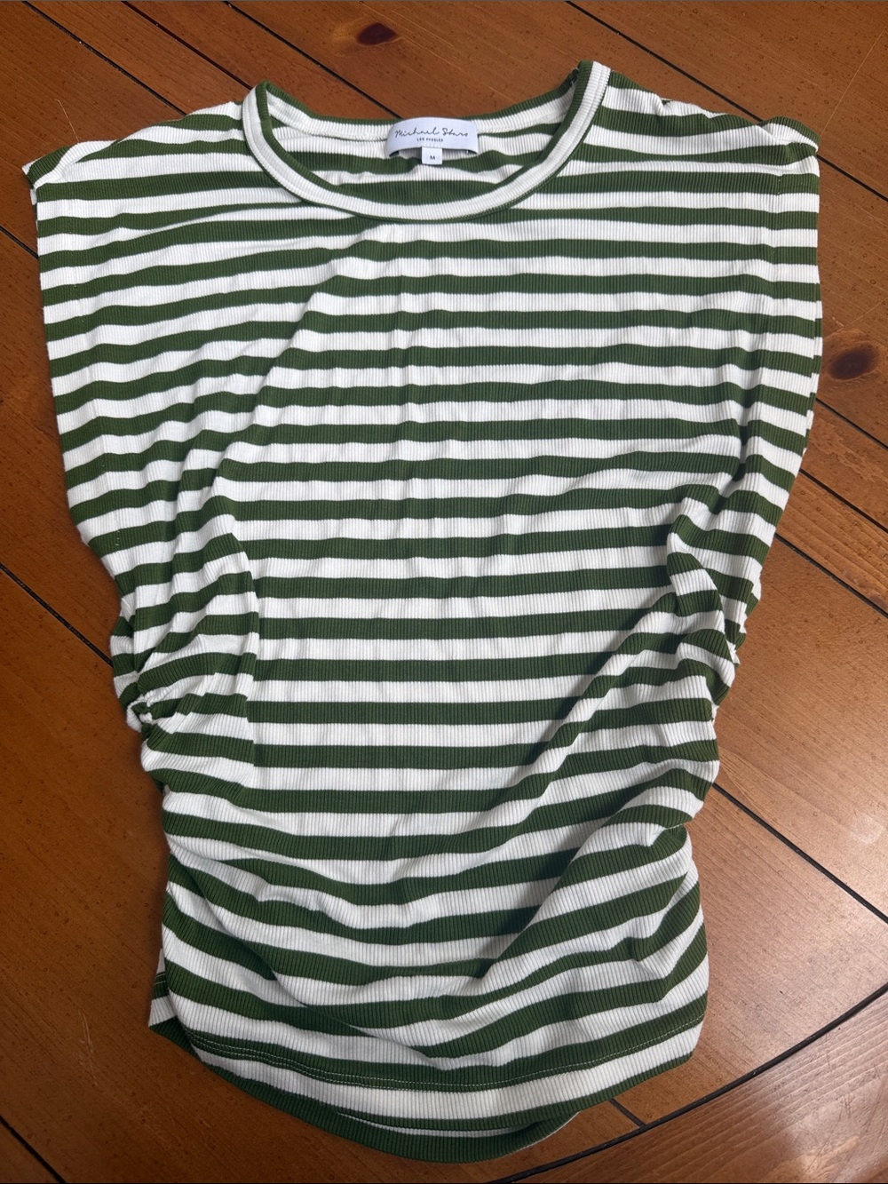 Michael Stars Olive Green & White Striped Ribbed Tank